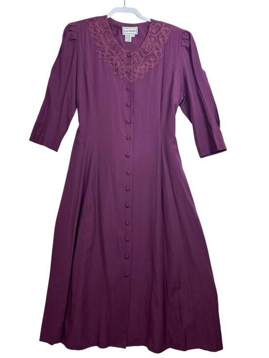 L.G.Star Dresses & Skirts - NWT Vtg L.G Star Midi Dress Sz 16 Fit & Flare Button Front Lace Collar Feminine